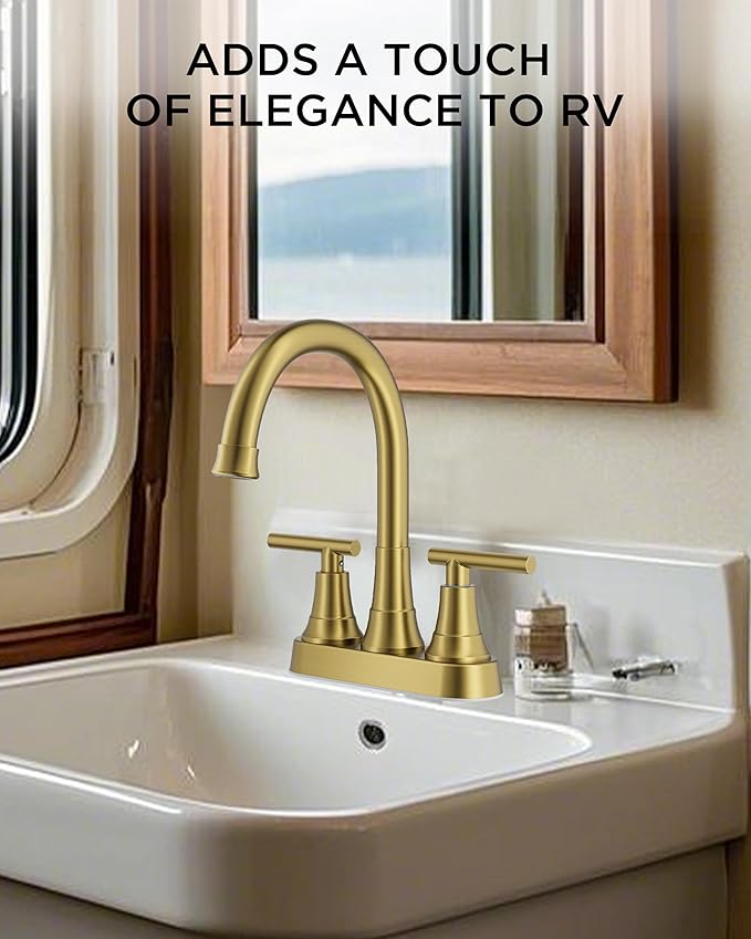 FORIOUS Brushed Gold Centerset Bathroom Faucets for Sink 2 or 3 Hole, 4 Inch Bathroom Sink Faucet with Pop up Drain and Lead-Free cUPC Hose, 360° spout, Two Handles for Restroom,Vanity, RV Remodel