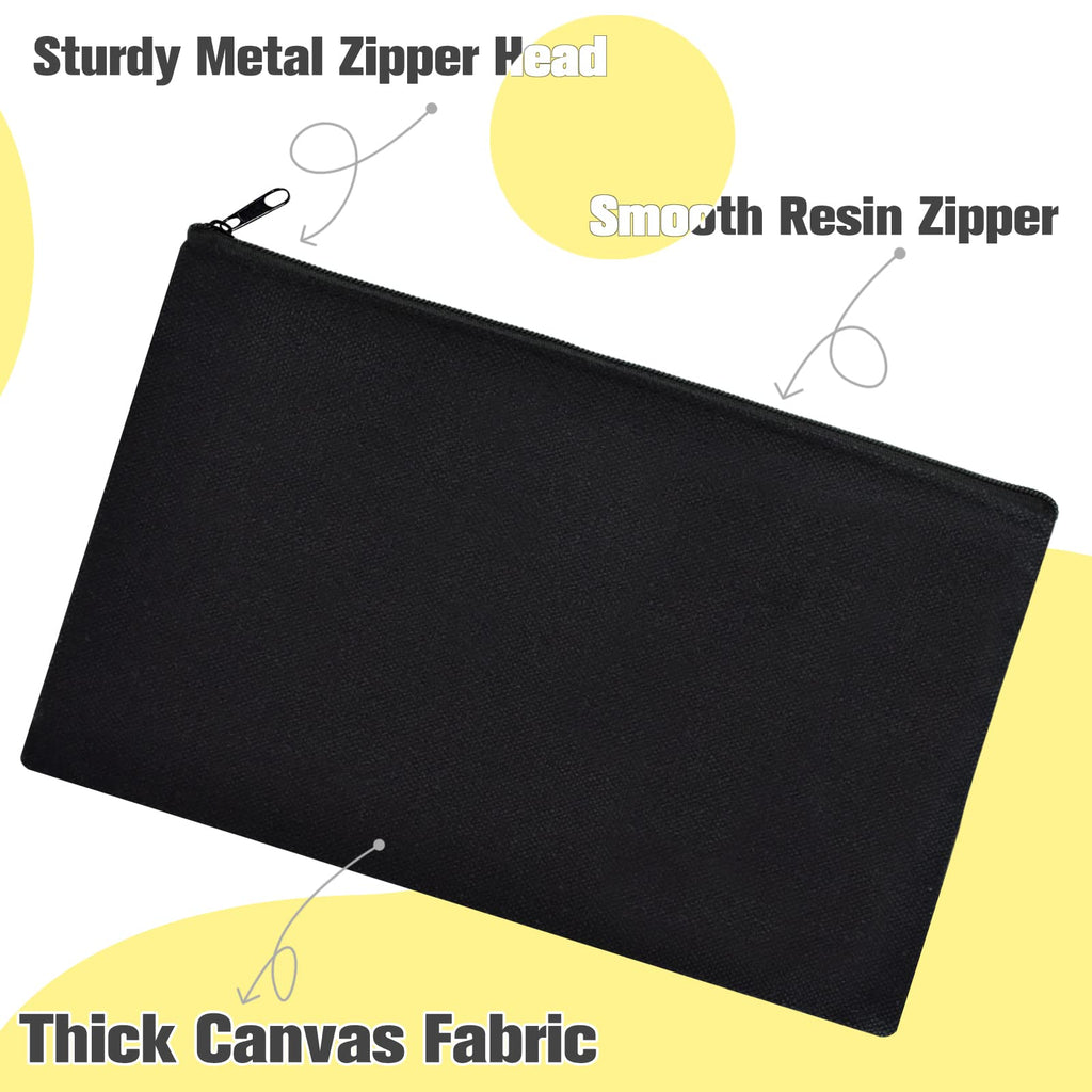 ZeeDix 8 Pack 8.3 x 5 inches Blank DIY Craft Bag - Black Canvas Zipper Pouch Bags Multipurpose Cosmetic Bag Makeup Pouch with Zipper, Travel Toiletry Bag for Storage