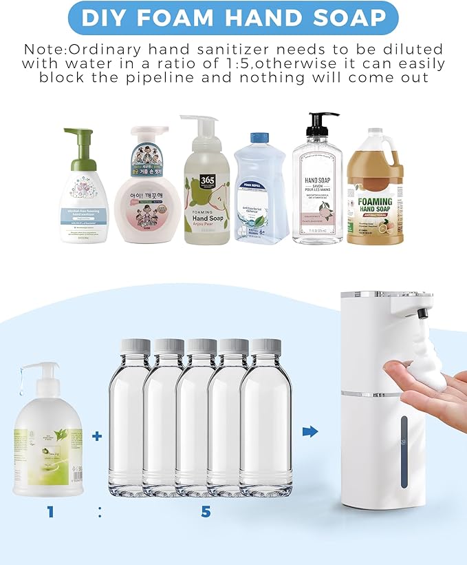 Automatic Foaming Soap Dispenser, 13.5oz/400mL, USB Rechargeable, 9-Adjustable Foam Levels, IPX5 Waterproof, Touchless & Wall/Tabletop Use for Kitchen Bathroom, White
