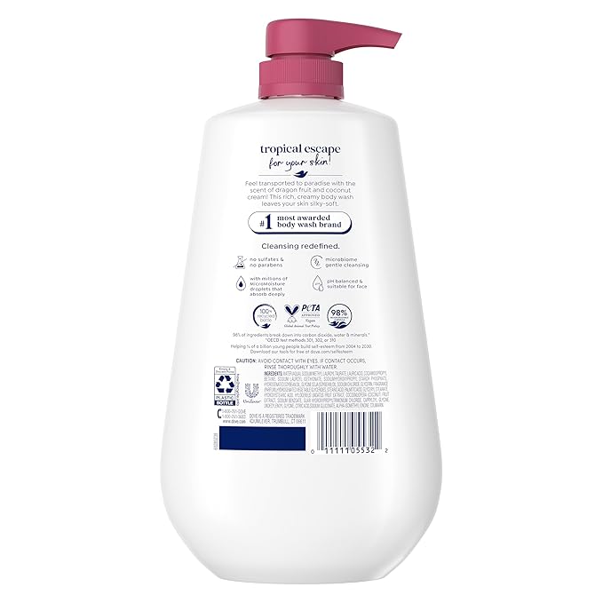 Dove 24hr Lotion Body Wash Replenish Dragon Fruit & Coconut Cream, 30.6 oz | Moisturizing body wash with MicroMoisture for dry skin