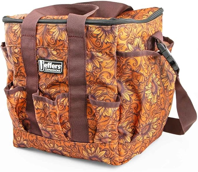 Jeffers Expression Deluxe Horse Grooming Tote – Large Zip Top Grooming Bag with Pockets for Brushes, Combs, Hoof Picks, Sprays & Barn Essentials – Durable Ripstop Equine Organizer - Bloomin Toolin