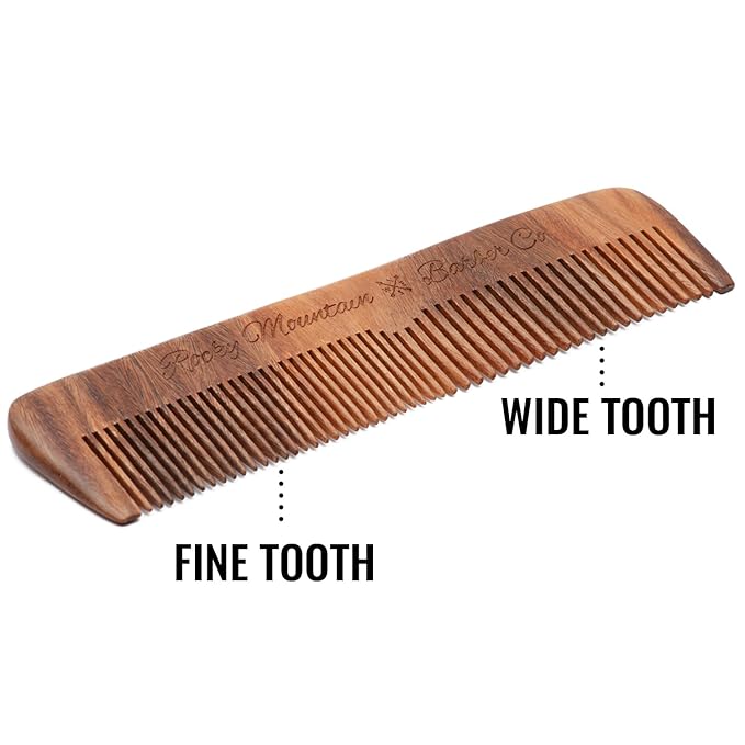 Hair Comb - Wood with Anti-Static & No Snag with Fine and Medium Tooth for Head Hair, Beard, Mustache with Premium Carrying Pouch in Design in Gift Box