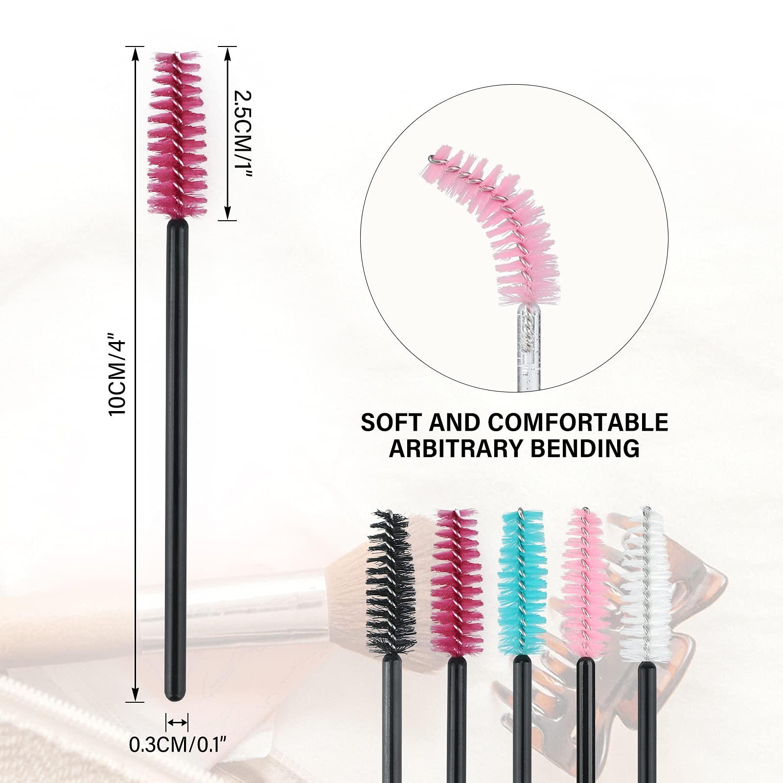 G2PLUS 100PCS Disposable Eyelash Brushes, Adjustable Mascara Wands Makeup Applicator, Lash Spoolies Brushes for Eyelash Extensions and Eyebrows (Multi-colored)