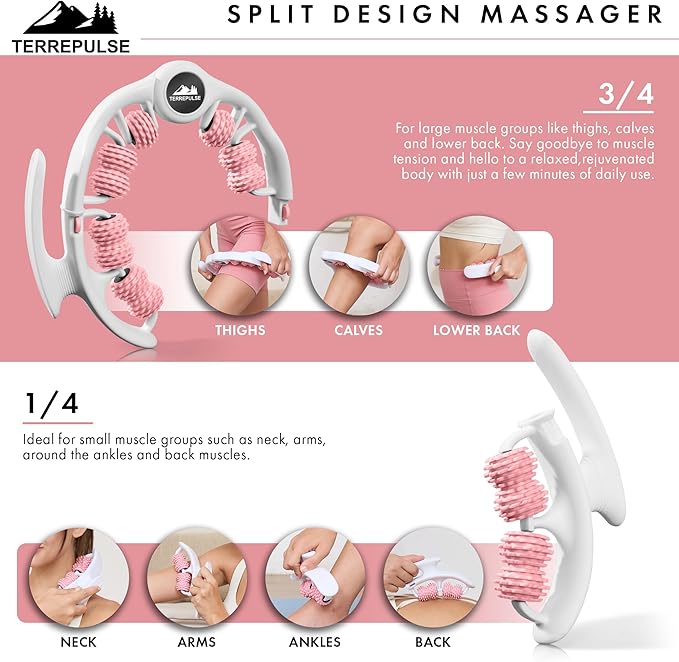Terrepulse Anti Cellulite Roller & Lymphatic Drainage Massager | Deep Tissue Fascia Blaster & Muscle Roller | Tool for Sore Arms, Legs, Shoulders, Stomach & Buttocks (Pink)