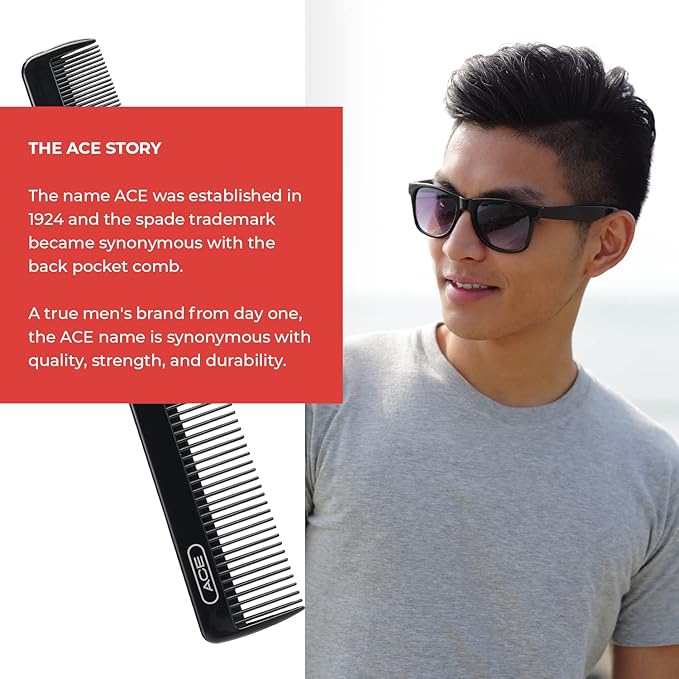 GOODY ACE ACE All Purpose Hair Comb - 7 Inch, Black - Great for All Hair Types - Fine Comb Teeth for Thin to Medium Hair,61286, 1 Count (Pack of 1)