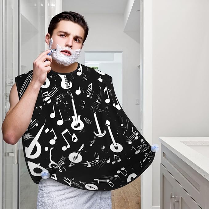 Music Symbols Love Print Beard Bib Apron For Men, Beard Hair Catcher For Men Shaving Trimming,Beard Cape Cloth