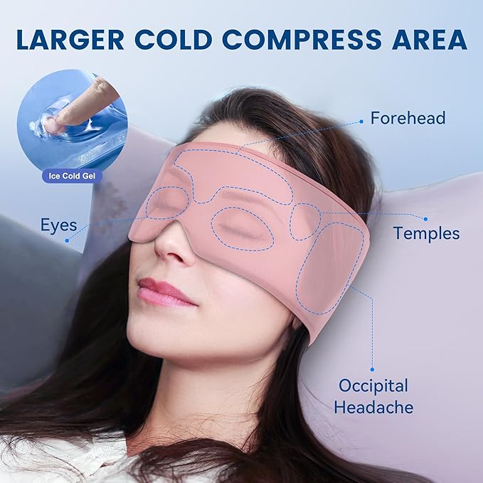 Cooling Gel Eye Mask for Puffy Eyes, Migraine & Headache Relief, Full Eye-Area Cold Compress for Eyes & Temples, FSA Eligible HSA Reusable Eye Ice Pack for Swelling & Post-Surgery Recovery