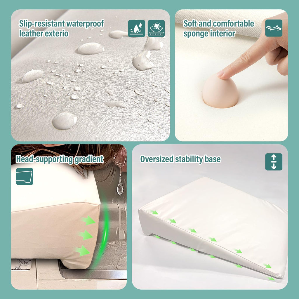 Wibeelee Hair Washing Station for Kids Waterproof Shampoo Foam Mat with Ergonomic Design Non Slip Bath Pillow Sink Soft Neck Support for Easy Hair Wash(White)