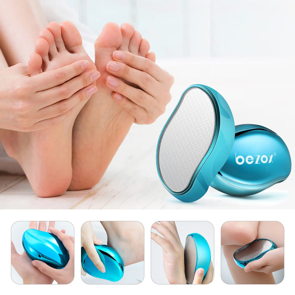 BEZOX Glass Foot File, Foot Scrubber Callus Remover for Wet and Dry Feet, Portable Handheld Sized Foot Scraper for Cracked Heel - Shinning Blue