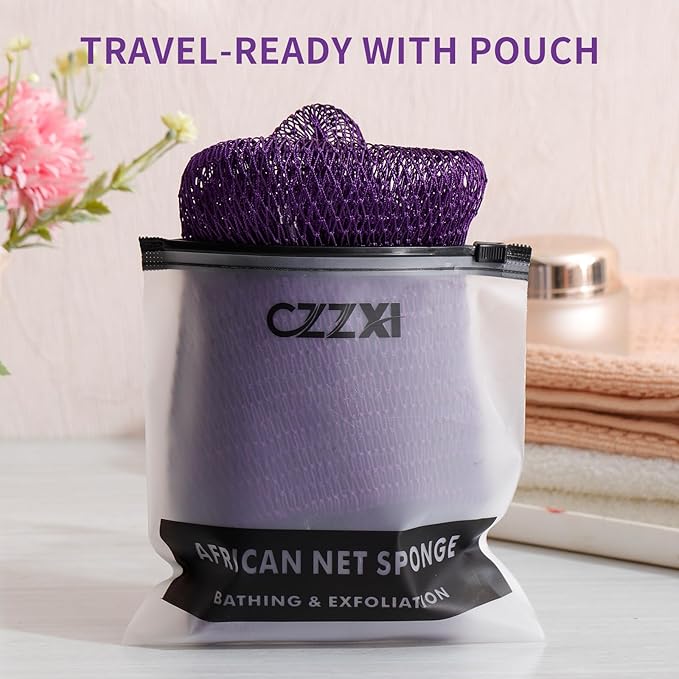 CZZXI 3-Pack African Net Sponge, Back Exfoliating Body Scrubber