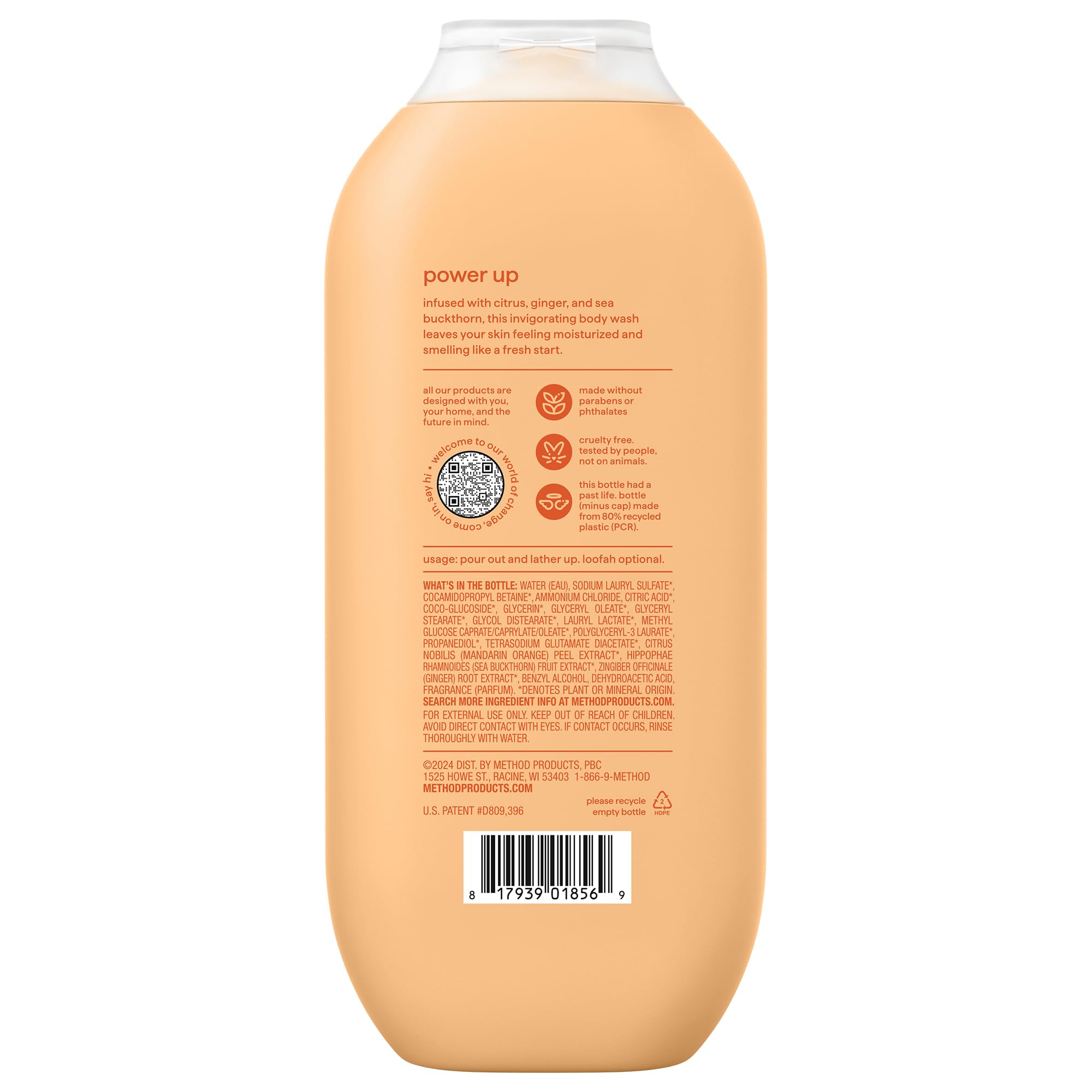 method Body Wash, Energy Boost - Leaves Skin Feeling Soft & Moisturized, Made Without Parabens, Notes of Citrus, Ginger & Sea Buckthorn, 18 fl oz - 6 pack