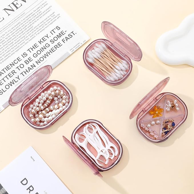 bomyarJr 4 Pcs Qtip Holder Pink Hair Tie organizer Small Container Portable Travel Qtips Case Cotton Swab Holder Flosser Dispenser 3.94 x 2.76 Inch