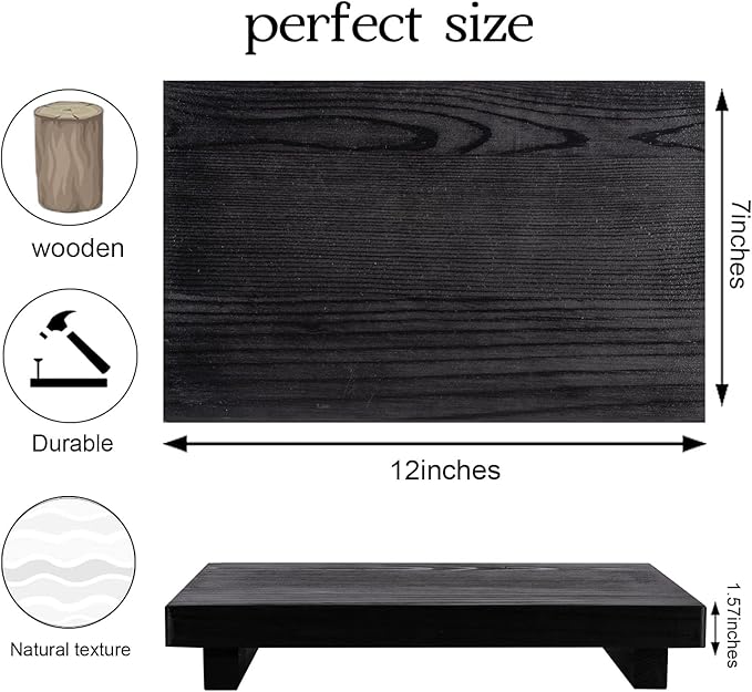 Bathroom Tray Wood Riser Kitchen Decor Soap Holder, 9" x 6" Black