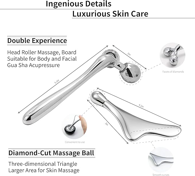 KEZIAHXU Face Roller Massage Skin & Gua Sha Facial Tools, Eye Roller for Puffy Eyes, Cream Applicator for Lift 4-in-1,Massage Tool for Face Neck Eye Body Skin Care. Skin Care Gift for Women.