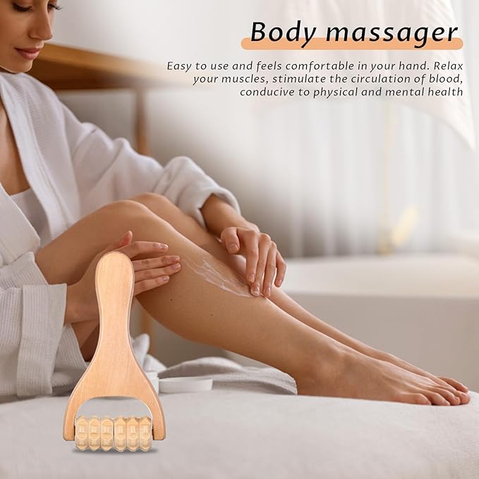 HekouJiub 2Pcs Wooden Massage Roller Handheld Bead Massage Tool for Legs Body Feet Muscle Roller Stick