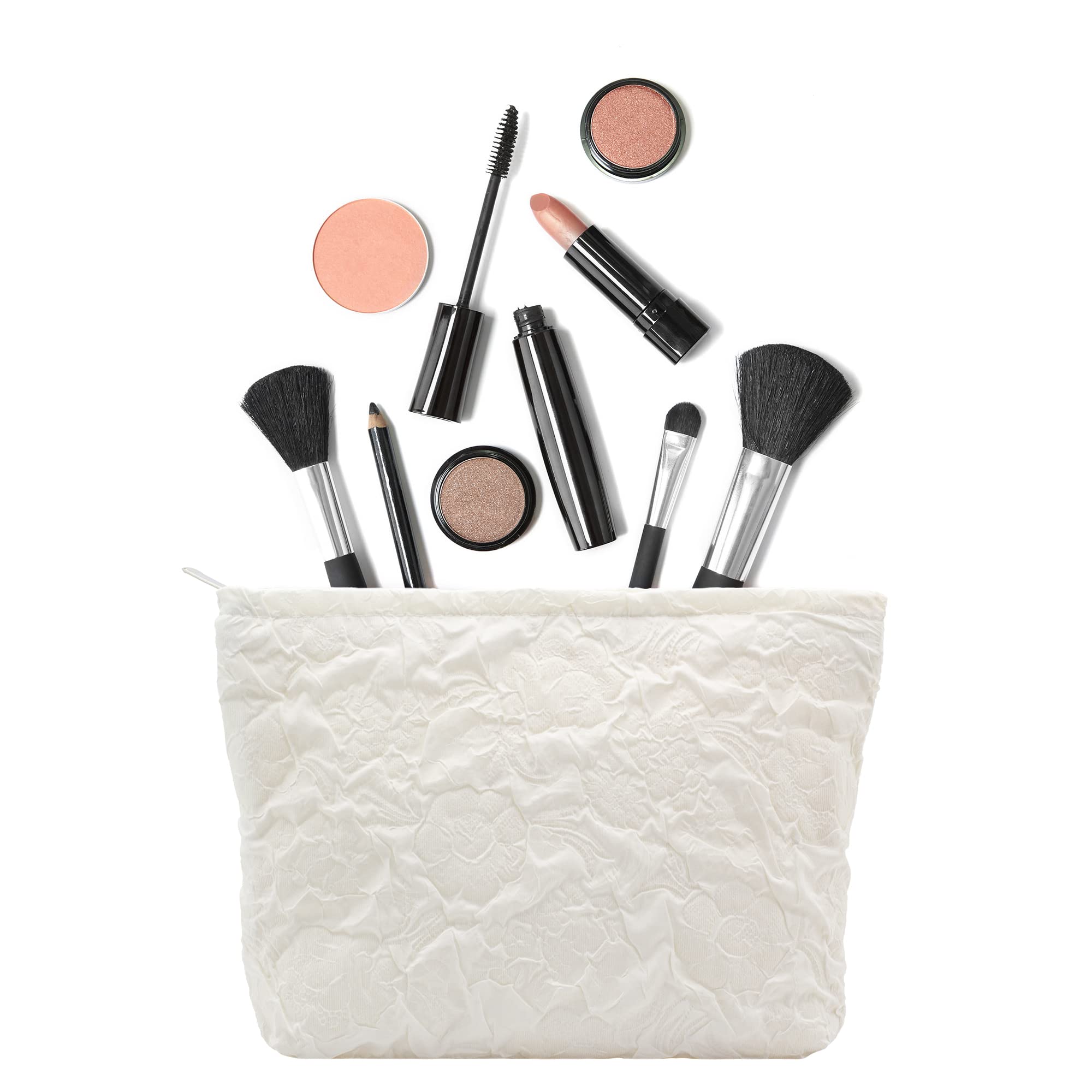 PAZIMIIK Makeup Bags for Purse Zipper Cosmetic Pouch Large Travel Canvas Make Up Organizer Tool Pouch for Women and Girls,Flower Ivory