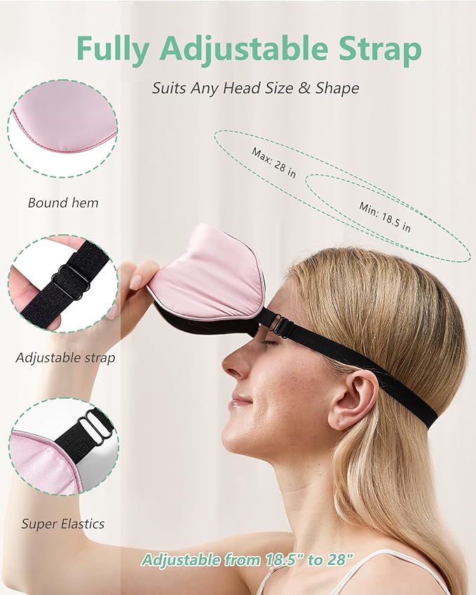 BeeVines 100% Real Mulberry Silk 2 Pack Sleep Mask, Natural Pure Silk Eye Masks with Adjustable Strap for Sleeping, Block Light Eye Sleep Shade Cover, Reduces Puffy Eyes Traveling Gifts