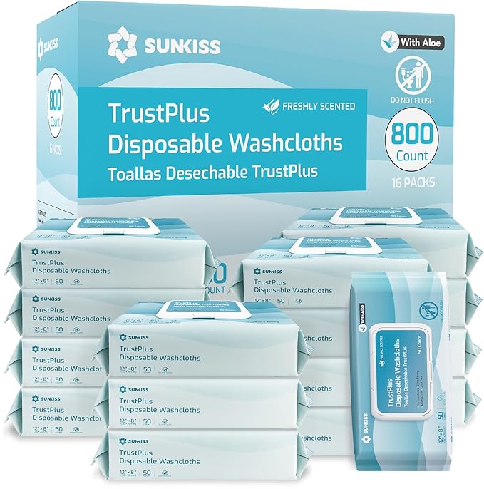 SUNKISS TrustPlus Adult Wet Wipes, Extra Large 8"x12", 800Ct