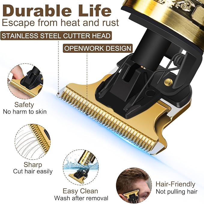 YOGINGO Professional Hair Trimmer for Men, Cordless Rechargeable Beard Trimmer Hair Clippers for Men, Metal Body Cutting Grooming Kit, Beard Shaver Barbershop, Bronze