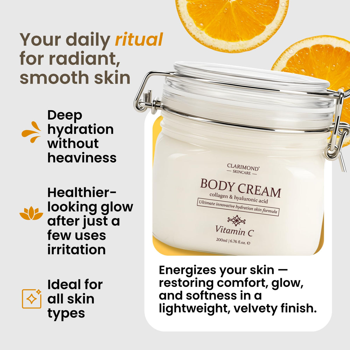 Concentrated Vitamin C Non-Greasy Body Lotion w/ Niacinamide, Hyaluronic Acid, Collagen & Shea Butter – Brightening, Firming & Hydrating Moisturizer for Dry Sensitive Skin | 6.8 fl oz