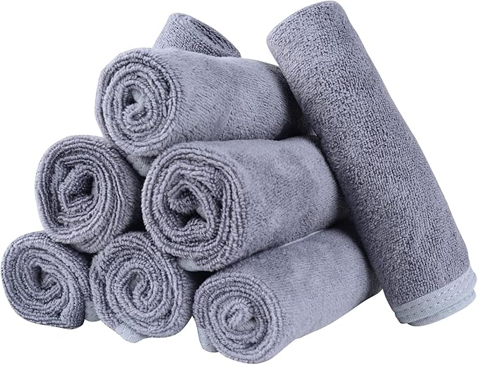Mars wings Microfiber Facial Cloths (Facial Towels), 8 Pack (12 x 12 inch), Super Absorbent, Quick Drying Fast, Soft, Eco-Friendly, for Facial Wash Cleansing, Make-up Removal, Baby and Travel (Grey)