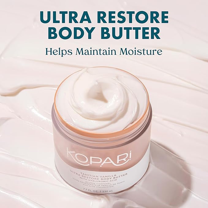 Kopari Ultra Restore Body Butter, Whipped Lightweight Formula, Hyaluronic Acid & Mango Butter, Deep Long-Lasting Moisture, Guava 7.7 oz