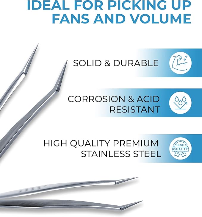 Stacy Lash STL-14 Curved Eyelash Extension Tweezers/Supplies for Classic Extensions & Volume Premade Fans/Precision Tools for False Lashes Application/Eyelashes Applicator/Beauty Accessories