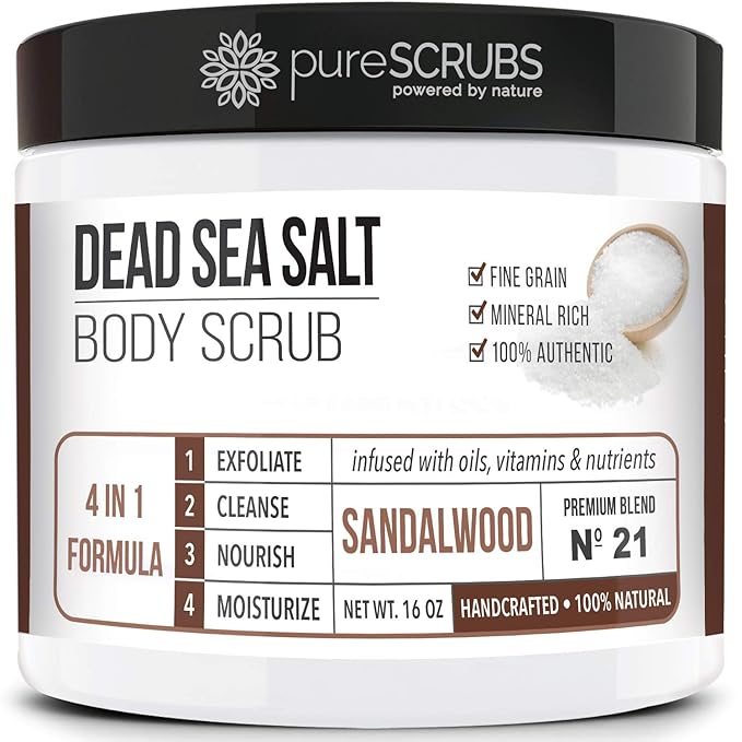 pureSCRUBS Premium Sandalwood Body Scrub Set, Gentle Exfoliating Salt Scrub
