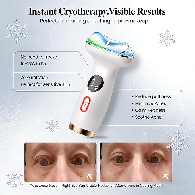 RFVDC Cold Heated Electric Gua Sha, Facial Neck Lymphatic Drainage Sculpting Tool, Cooling Depuffing Wand for Puffy Face, 7-in-1 LED Red Light Face Massager for Lifting, Contouring, Firming