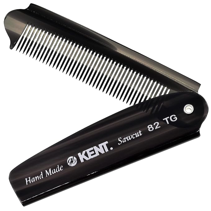 Kent 82T Handmade Folding Pocket Comb for Men, Fine Tooth Hair Comb Straightener for Everyday Grooming Styling Hair, Beard or Mustache, Use Dry or with Balms, Saw Cut Hand Polished, Made in England