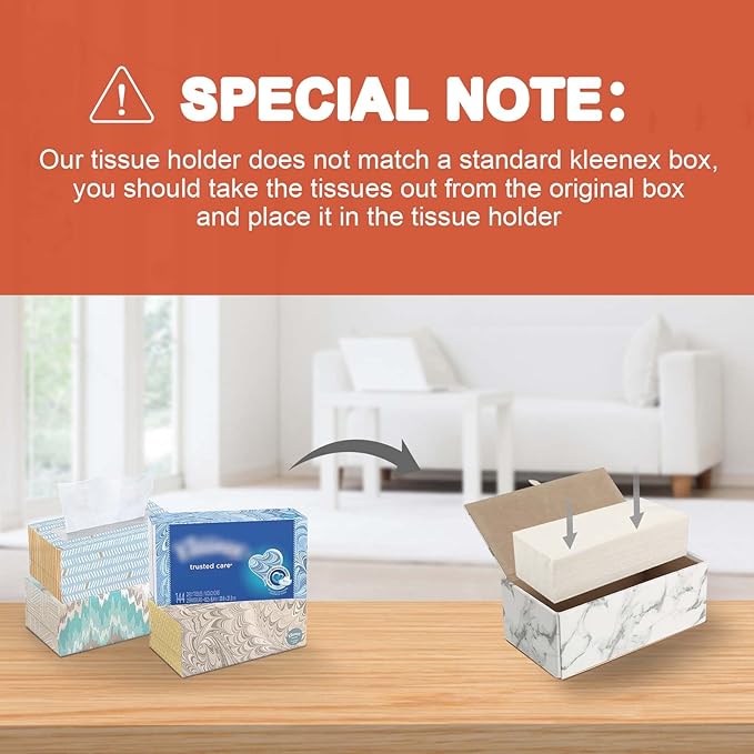 Tissue Box Cover, PU Leather Tissue Box Holder Rectangular Tissue Holders for Home/Office/Car Decoration 9.84"X5.23"X3.77" - Phnom Penh Marble