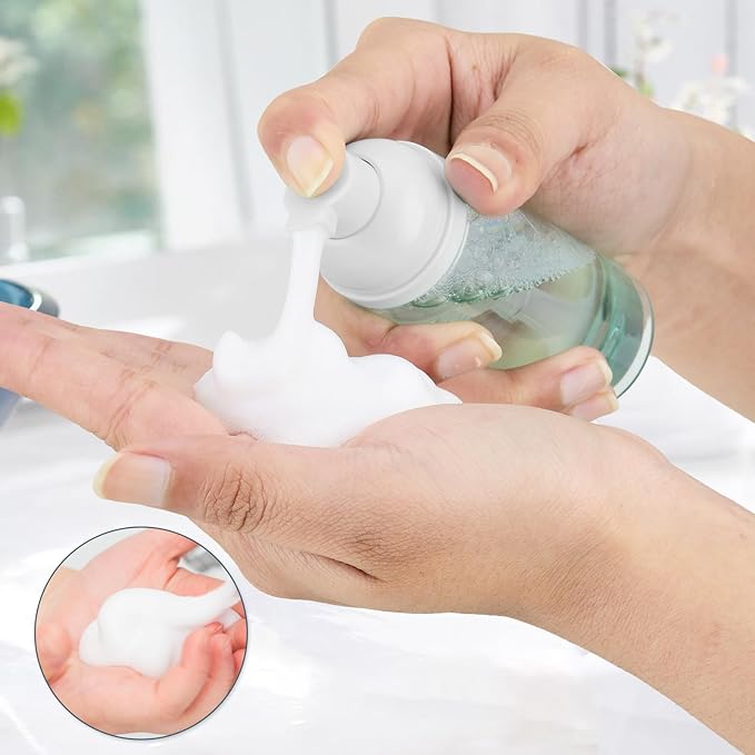 Owlyee Travel Foam Pump Bottle - 2oz Small Size Foaming Hand Soap Dispenser - Mini Portable Mousse Lash Shampoo Kit Container for Hair - Empty Leak Proof Plastic Color Foamer for Liquid Toiletry 4Pack