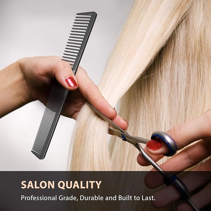 Bardeau Essentials Professional 7 Inch Black Carbon Fiber Anti Static Chemical And Heat Resistant Comb For All Hair Types | Fine and Wide Tooth Comb For Men and Women
