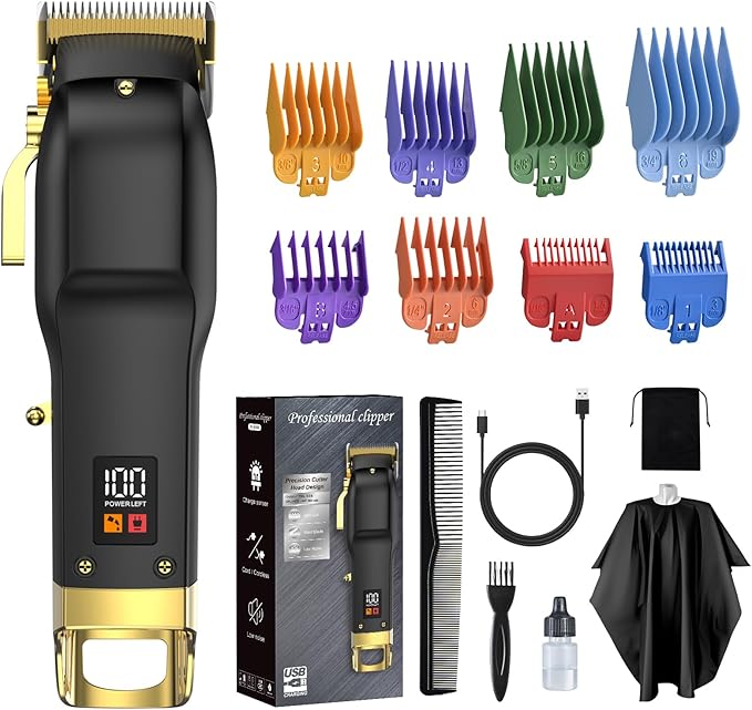 Elehomyou Hair Clippers for Men, Cordless Hair Trimmer for Men with 8 Color-Coded Guard, Professional Hair Cutting Kit for Head, Beard, Face, Neck & Manscaping, Barber Clippers, Ideal Gift, 15Pcs