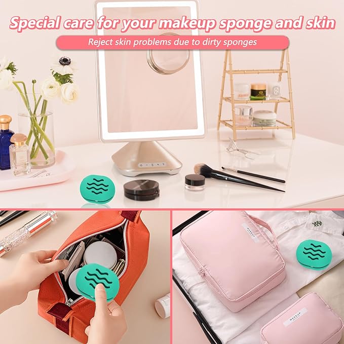 Makeup Sponge Holder Makeup Holder Beauty Blender Bolder Makeup Silicone Makeup Sponge Case Breathable Make Up Sponge Case Makeup Bag Essentials Suitable for Business or Travel（Green）