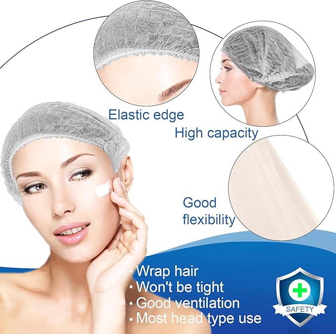Disposable Bouffant Caps, 21inches Hair Net, Elastic Dust Cap for Food Service, Cooking, Salon,Spa,Spray tans, Restaurant,Industry,Garden,Kitchen Head Cover (White)