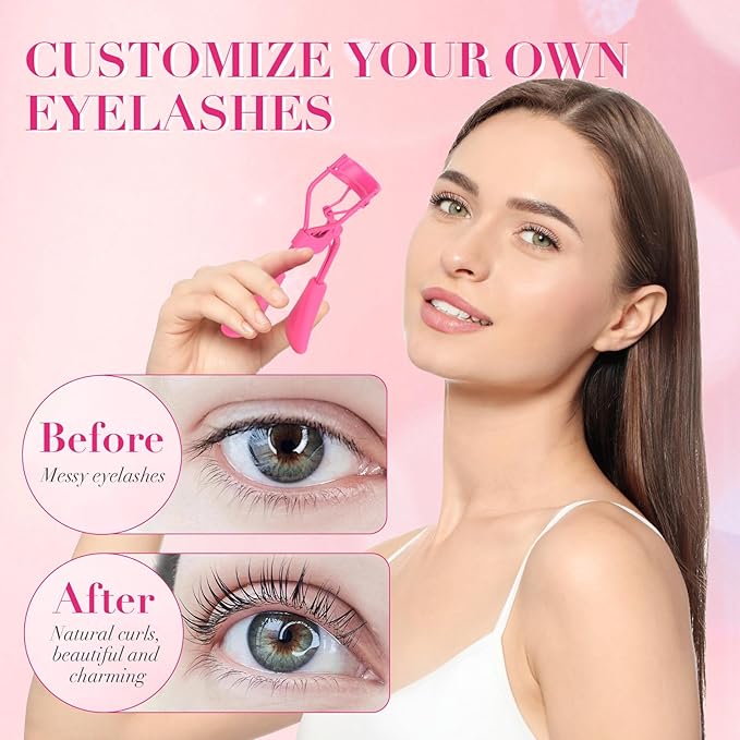 ODELY Eyelash Curler with Pads, Lash Curler 2 Pcs with 10 Extra Silicone Replacement Pads, Comfortable Grip for Effortless Curling – Eyelashes for The Perfect Eye Contour (Light Pink)