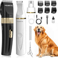 Dog Hair Clippers for Grooming Kit and Dog Paw Trimmer Nail Grinder for Grooming, Low Noise Rechargeable Cordless, Shaver Grooming Supplies for Pet Cats Dogs (Black, White)