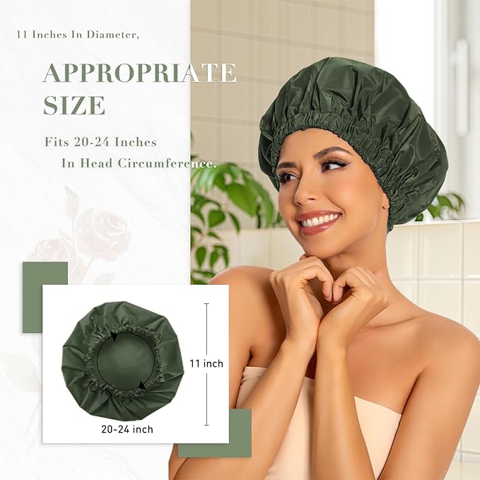 Edoneery Reusable Shower Caps for Women, Waterproof Long Hair Bonnet