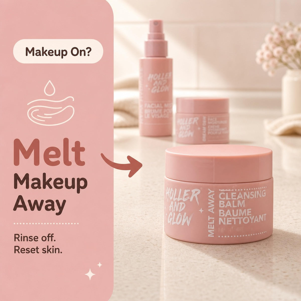 Holler & Glow Rest & Reset Skincare Set - Cleanser, Mist & Moisturizer
