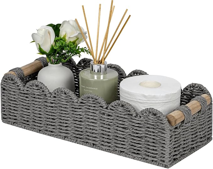 CubesLand Scalloped Toilet Paper Storage Basket W/Handle for Home Decor