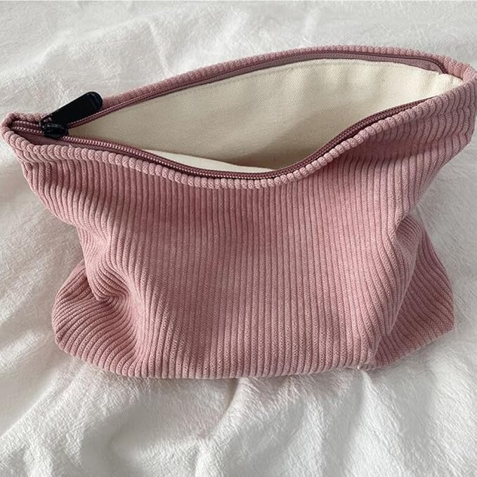 SxoSyo Corduroy Makeup Bags, Cosmetic Bag Purse, Pink