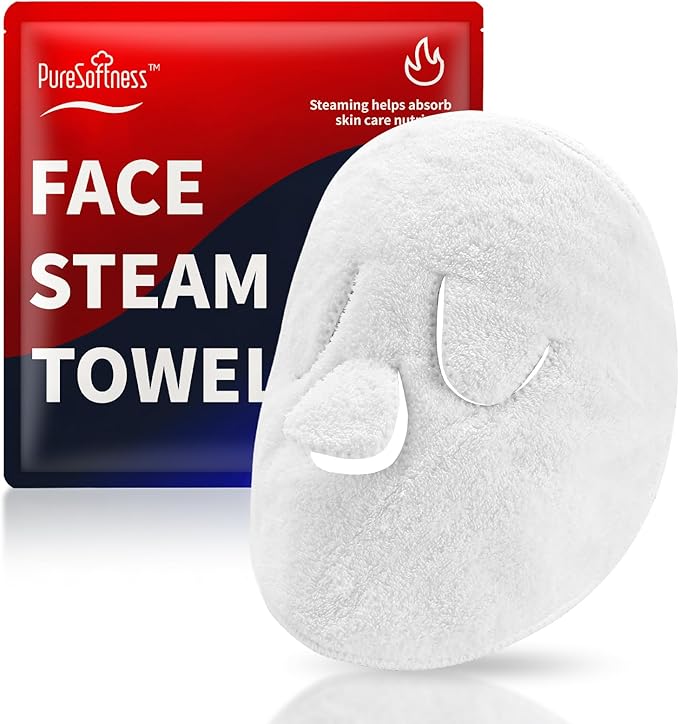 PureSoftness Face Steam Towel with Headband. Reusable Facial Steamer Spa Towels for Women Girls. 2-in-1 Care. Steam Serum Cream Absorption. Cool Calming Moisturizing