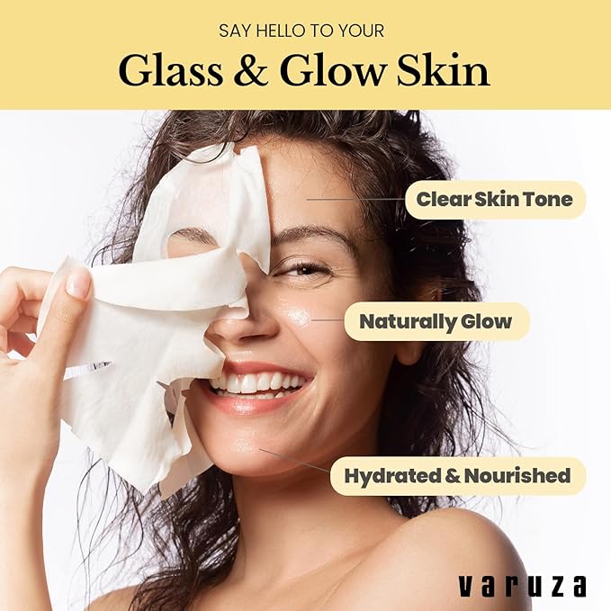 varuza Core Nourishing Sheet Masks with Niacinamide Serum 5% for Dry Skin Tranexamic Acid, Rice Face Mask for Glass Skin Care, Moisturizing Glowing & Anti-Aging, Cruelty Free, Fragrance Free 10 Count