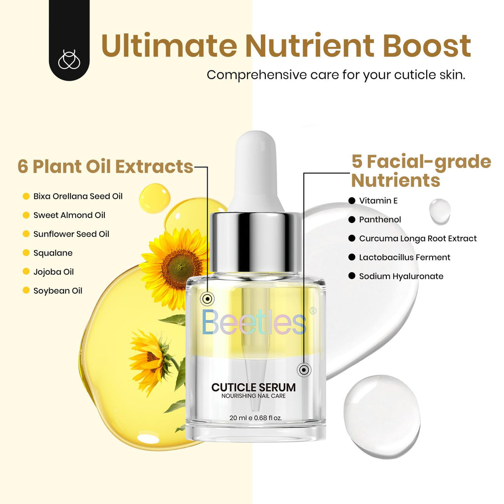 Beetles 20ml Cuticle Oil Nail Oil Care for Nail, Hydrating Oil For ed Cuticles, Remedy For Damaged Skin & Thin Nails Vitamin E, Rice Bran & Sweet Almond Oils Softener Nail Gift