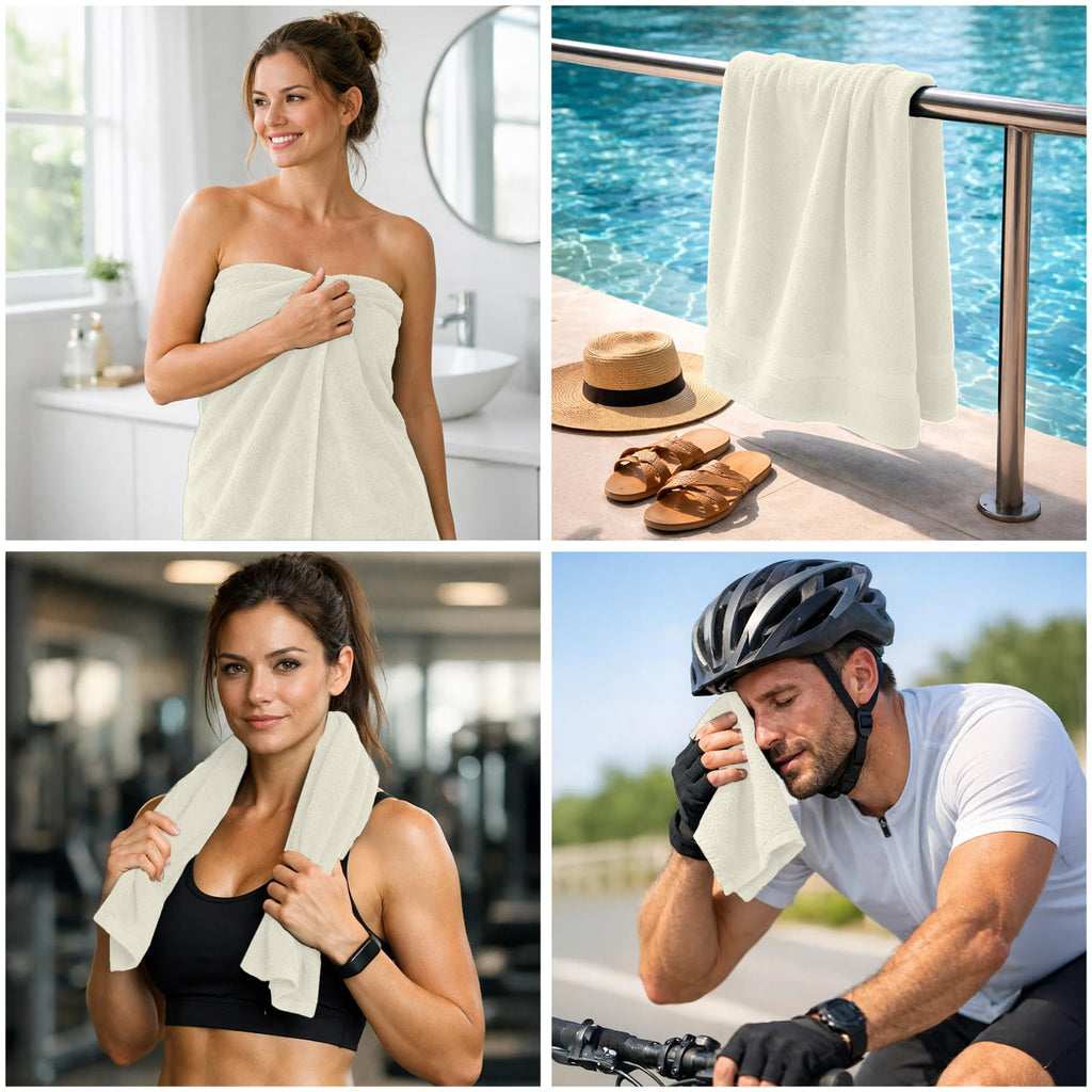 DAN RIVER 8 Piece Luxury Bath Towels for Bathroom, Towel Set, Ivory