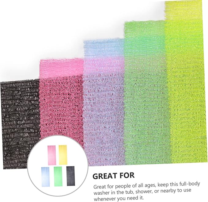 BIUDECO 5Pcs Exfoliating Back Scrubber Strap Body Washer for Healthy Skin Long Belt Bathing Accessory Promotes Circulation Enhances Shower Experience Random Colors Random Color