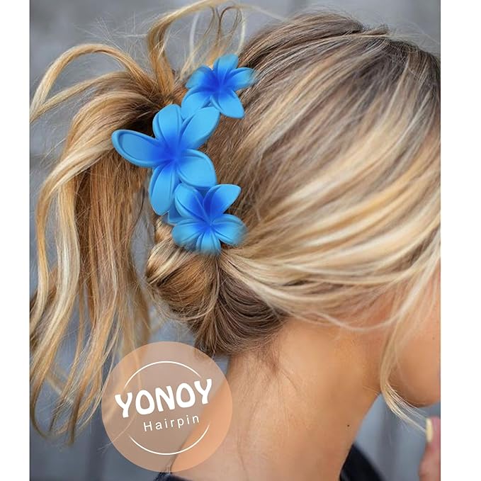 YONOY 6Pcs Flower Hair Clips for Women,Non-Slip Matte Flower Hair Clips for Women,Hawaiian Hair Flower Clip Large Plumeria Strong Hold Hair Claws Banana Cute Clip Beach Hair Accessories