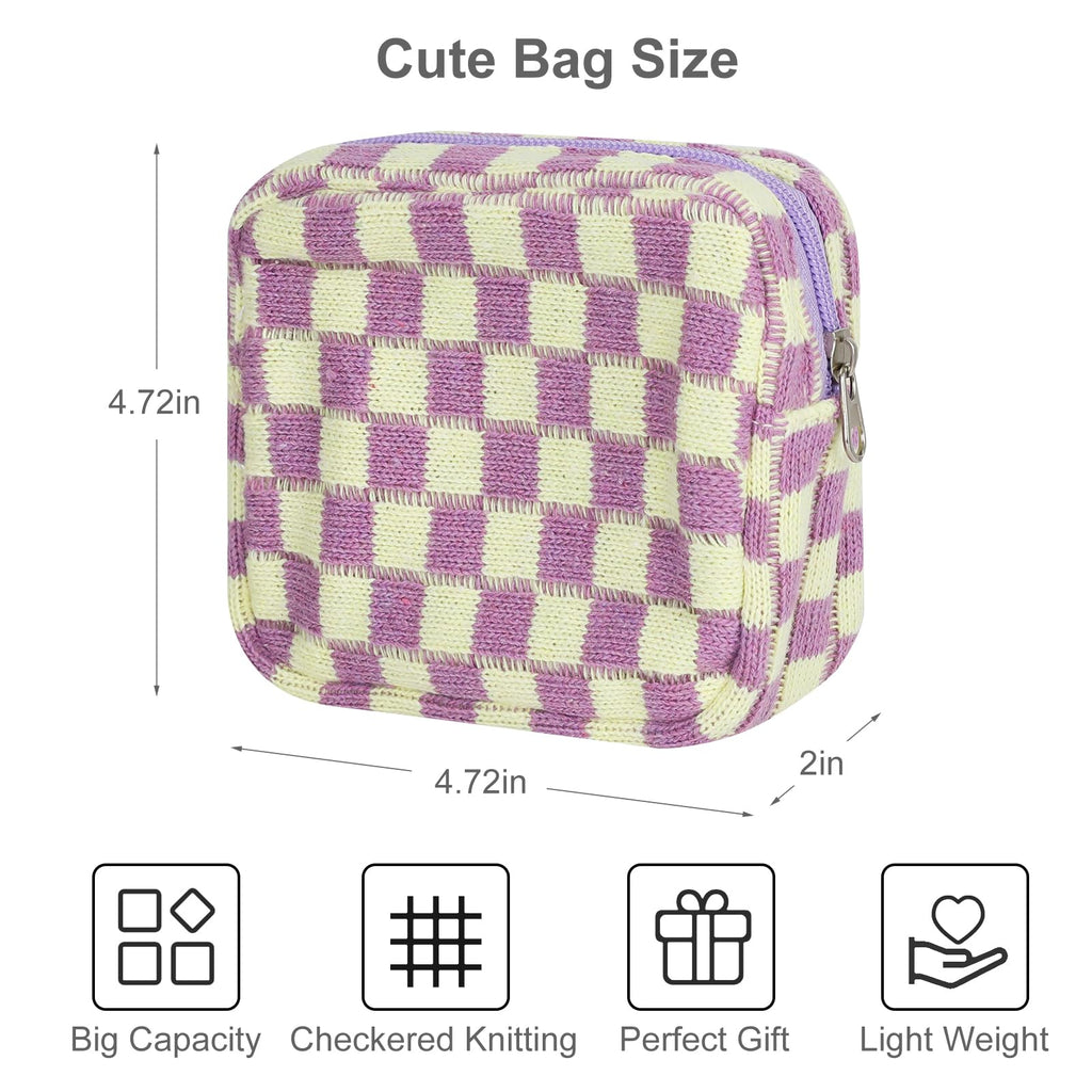 CekPo Sanitary Napkin Storage Bag, Menstrual Pad Zipper Bag Checkered Portable Period Bag Panty Liners, Tampon Storage Pouch for Women Ladies Daily Use Storage Purse Travel