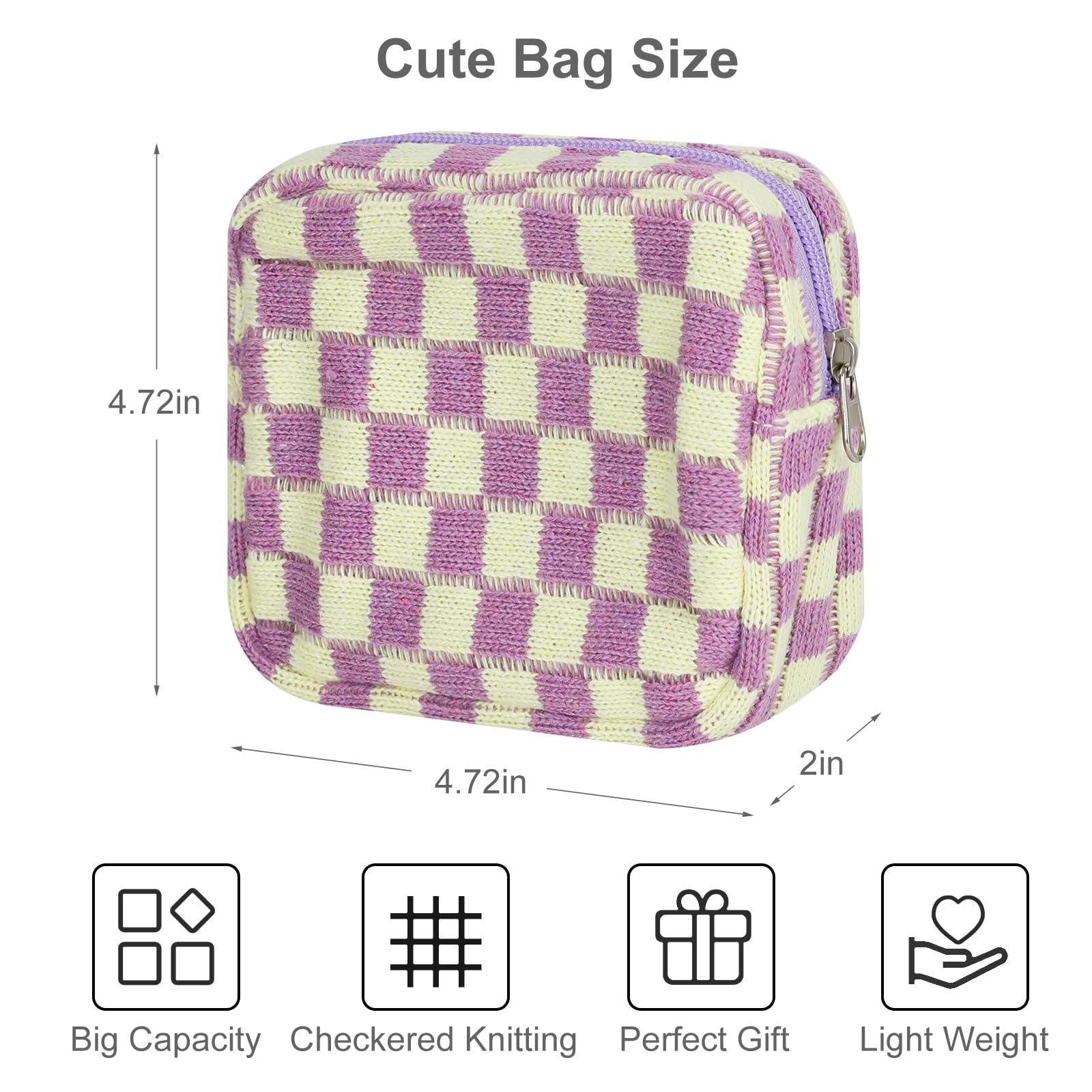 CekPo Sanitary Napkin Storage Bag, Menstrual Pad Zipper Bag Checkered Portable Period Bag Panty Liners, Tampon Storage Pouch for Women Ladies Daily Use Storage Purse Travel